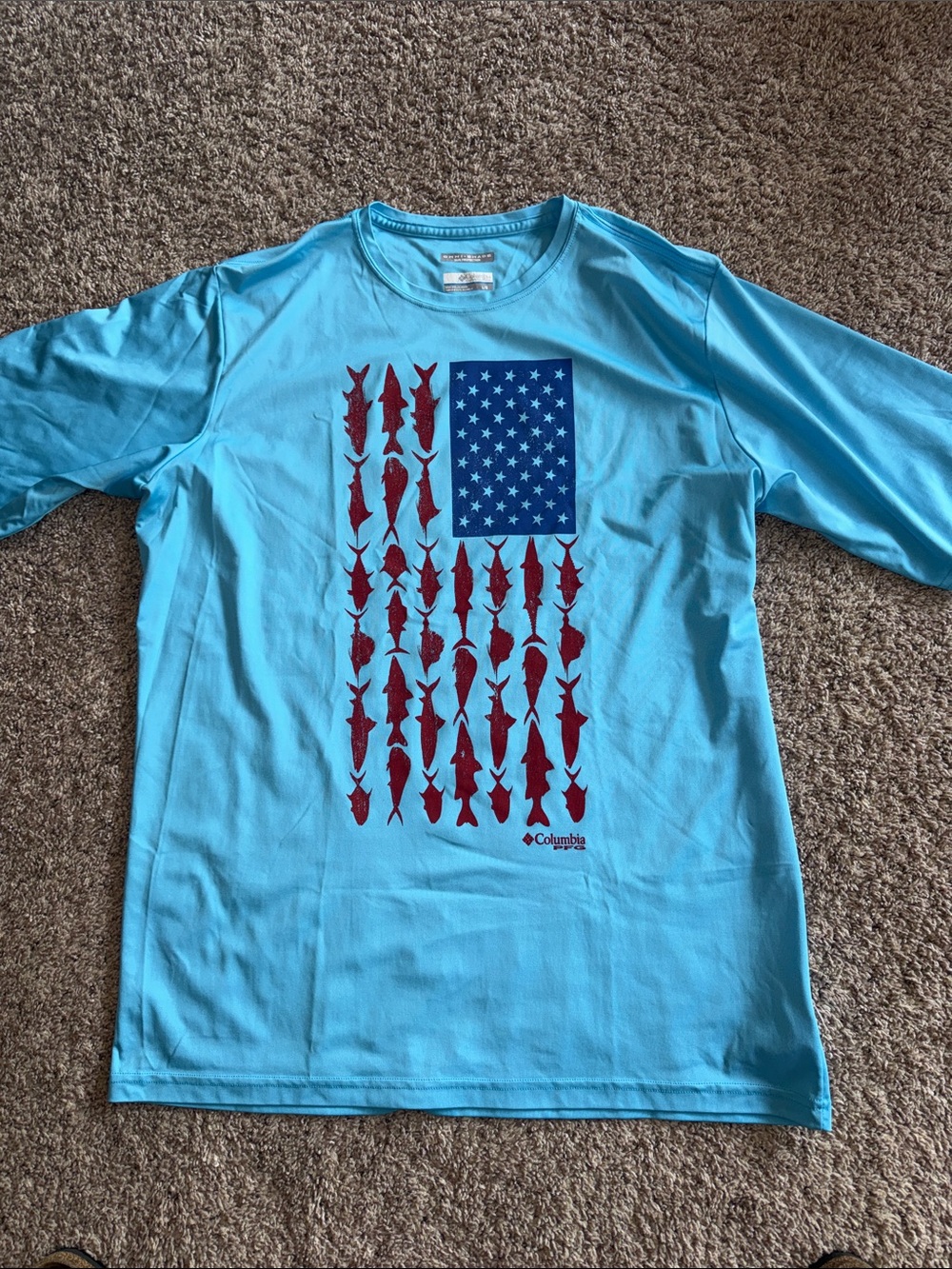 Columbia PFG Fish Flag omnishade shirt size large